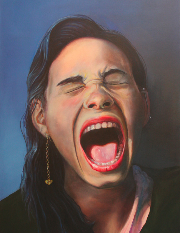 Female portrait screaming. Oil on Canvas.